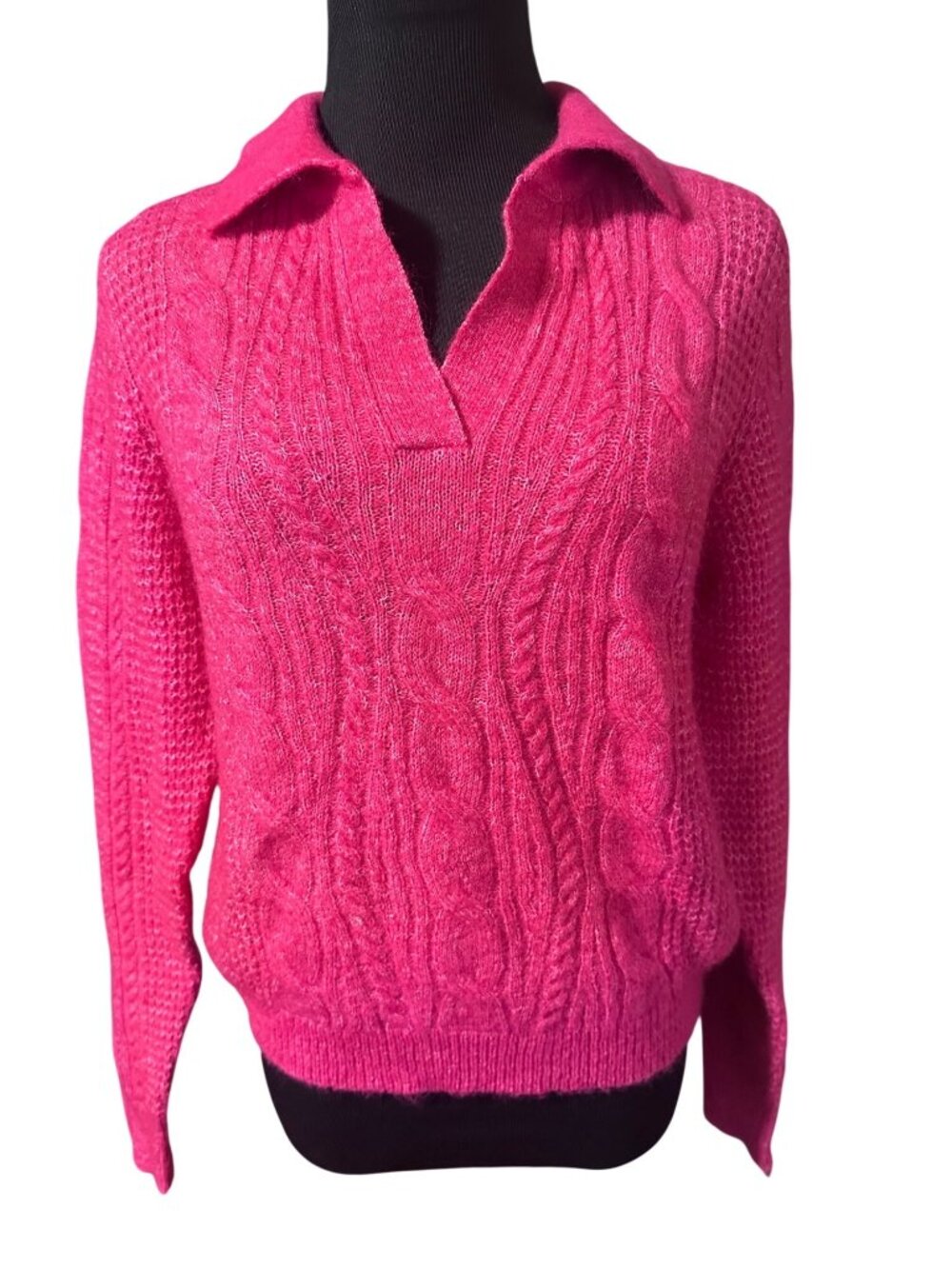 Vero Moda hot pink waffle knit collared sweater size XS